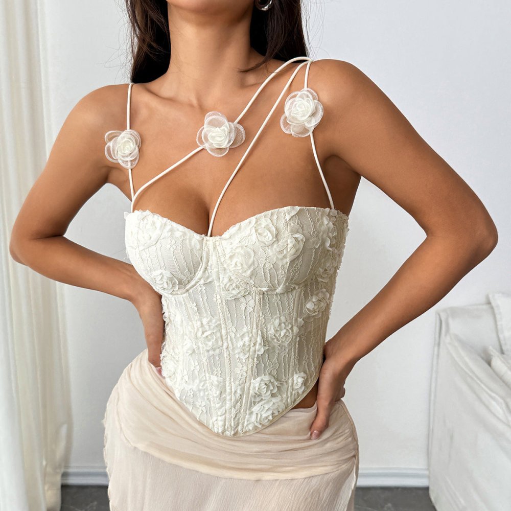 3D Floral Embroidered Steel Ring Fishbone Suspender Strap - VEZTIVIA
