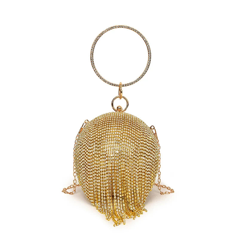 Bolsa Brilhante Design Esférico Com Diamantes e Correntes,Alça Para Ombro