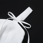 Blusa de babados com renda croset, ombro de fora, decote em v, alça sem costas, colete estilingue.