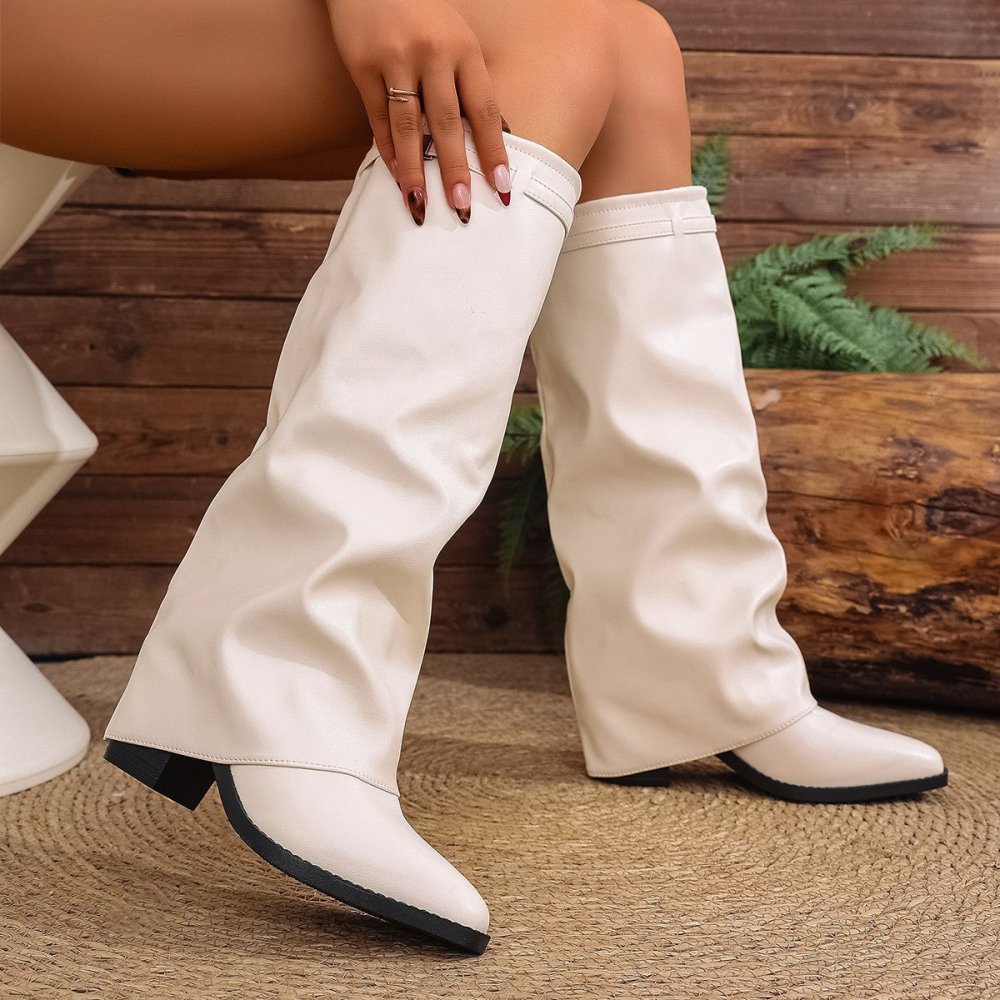 Autumn Chunky - Heel Plus - Size British - Style Over - the - Knee Boots - VEZTIVIA