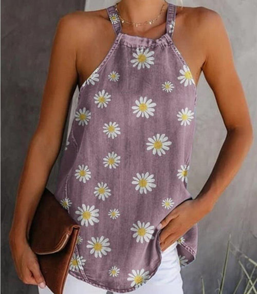 Blusa de algodão e linho com estampa de margaridas - VEZTIVIA