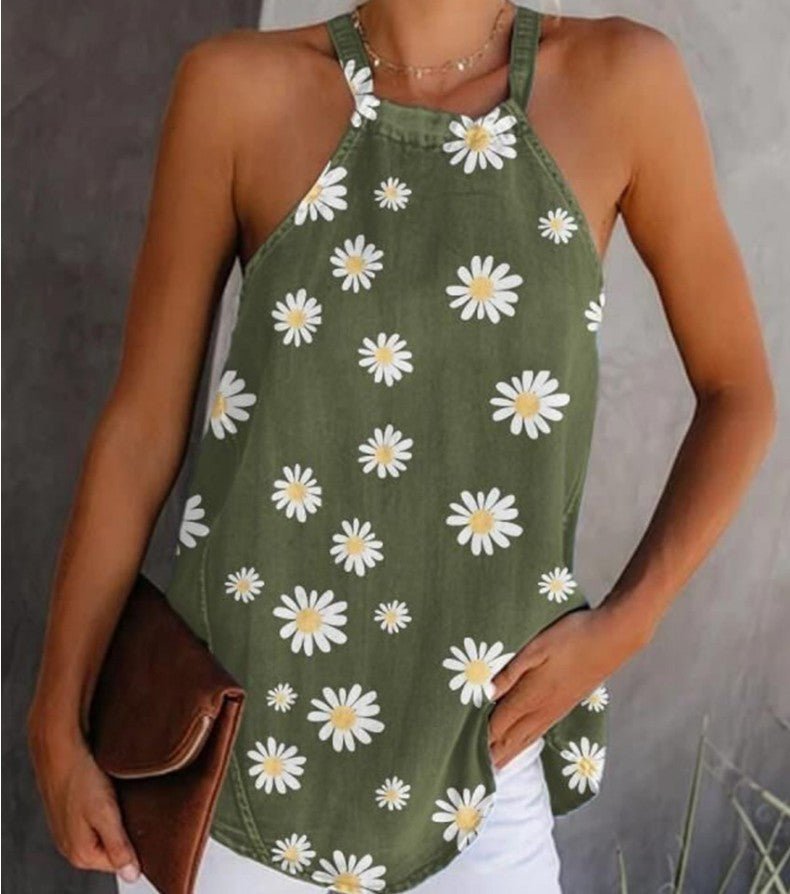 Blusa de algodão e linho com estampa de margaridas - VEZTIVIA