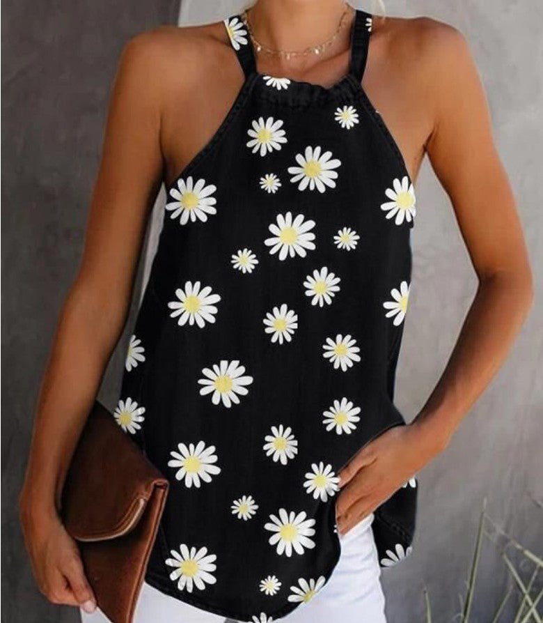 Blusa de algodão e linho com estampa de margaridas - VEZTIVIA