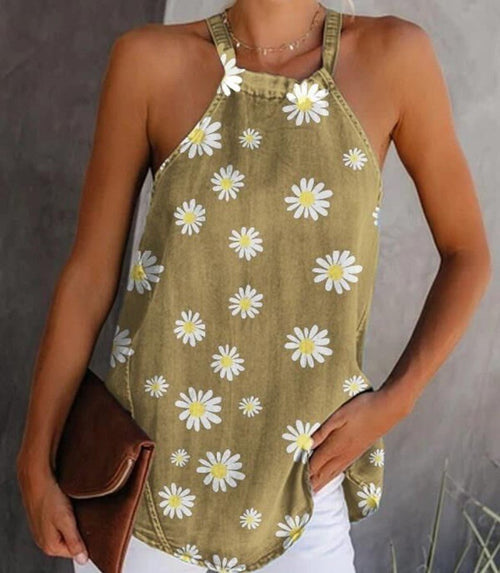Blusa de algodão e linho com estampa de margaridas - VEZTIVIA