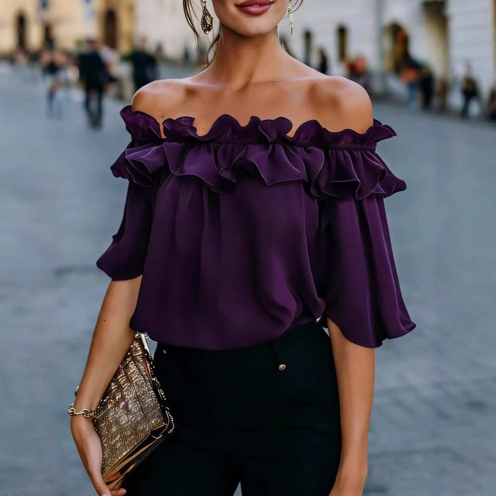 Blusa de Cor Sólida, Solta e com Ombros à Mostra - VEZTIVIA