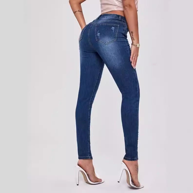 Calça Jeans Patchwork Slim Fit Cintura Alta com Lycra - VEZTIVIA