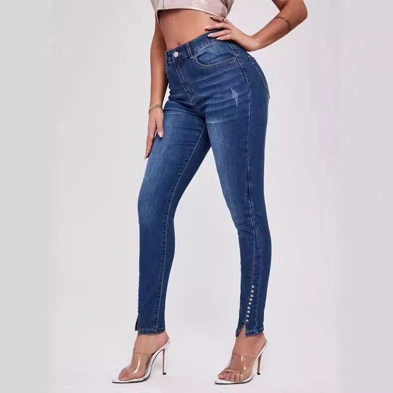 Calça Jeans Patchwork Slim Fit Cintura Alta com Lycra - VEZTIVIA