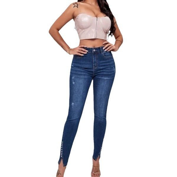 Calça Jeans Patchwork Slim Fit Cintura Alta com Lycra - VEZTIVIA
