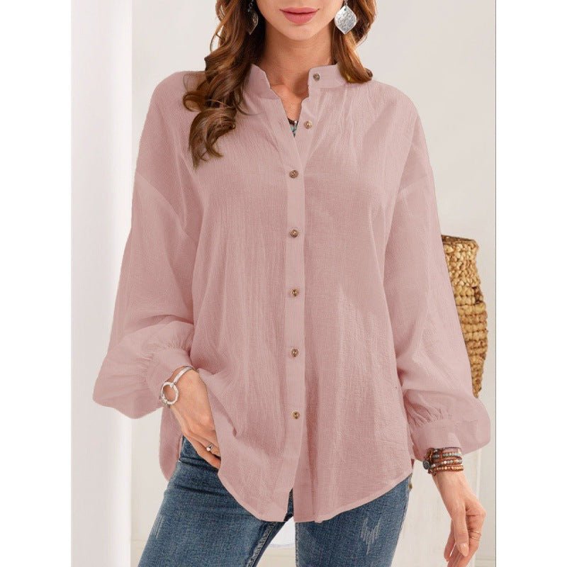Camisa Feminina de Algodão e Linho Retrô – Manga Longa Casual Oversized - VEZTIVIA
