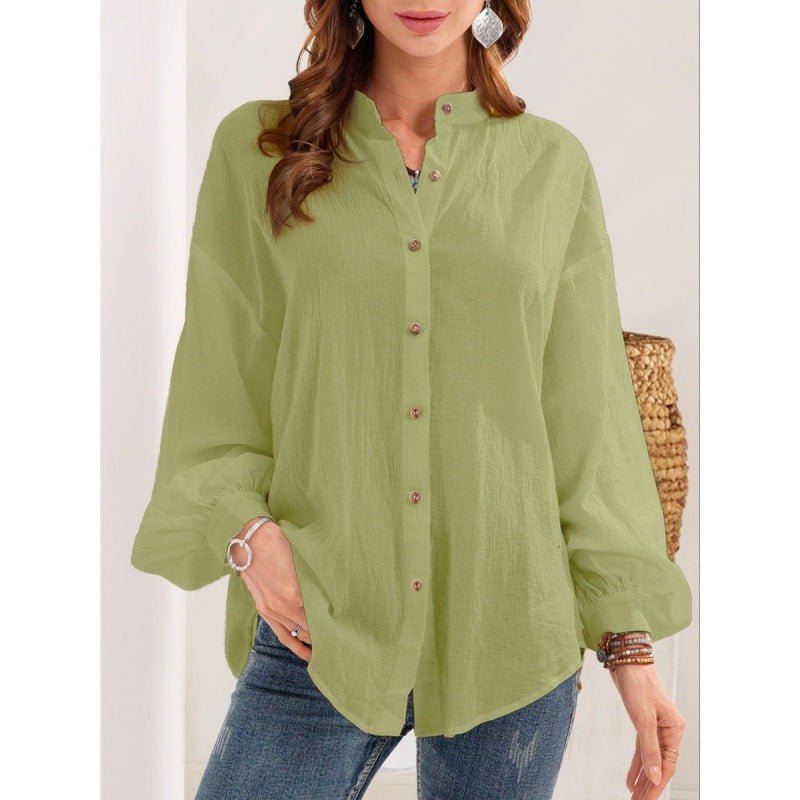 Camisa Feminina de Algodão e Linho Retrô – Manga Longa Casual Oversized - VEZTIVIA