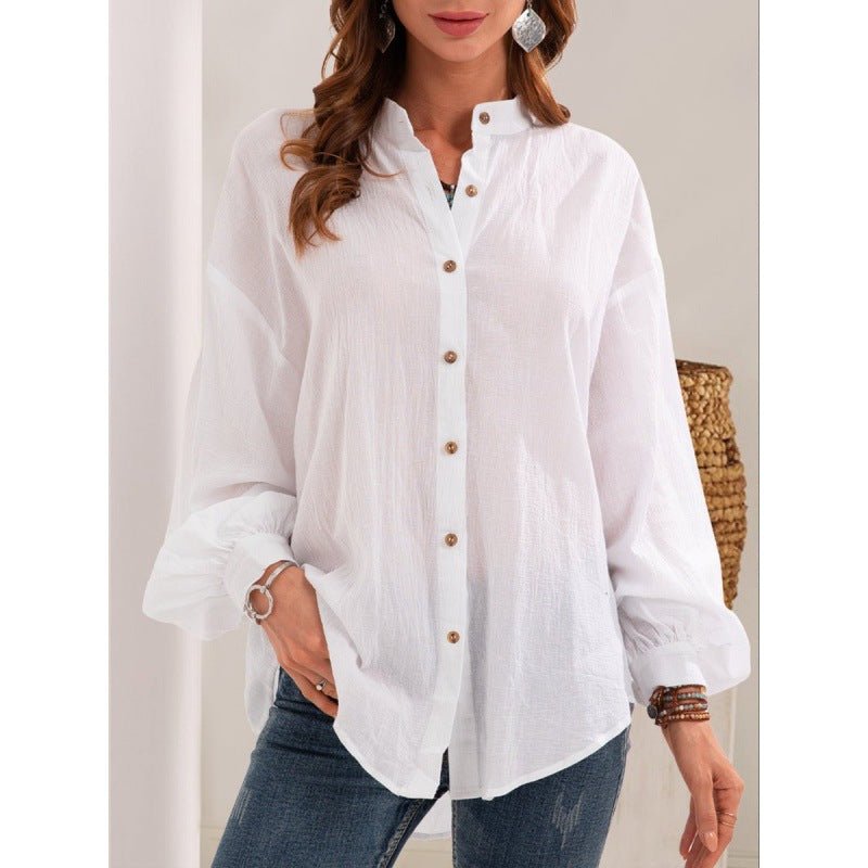 Camisa Feminina de Algodão e Linho Retrô – Manga Longa Casual Oversized - VEZTIVIA