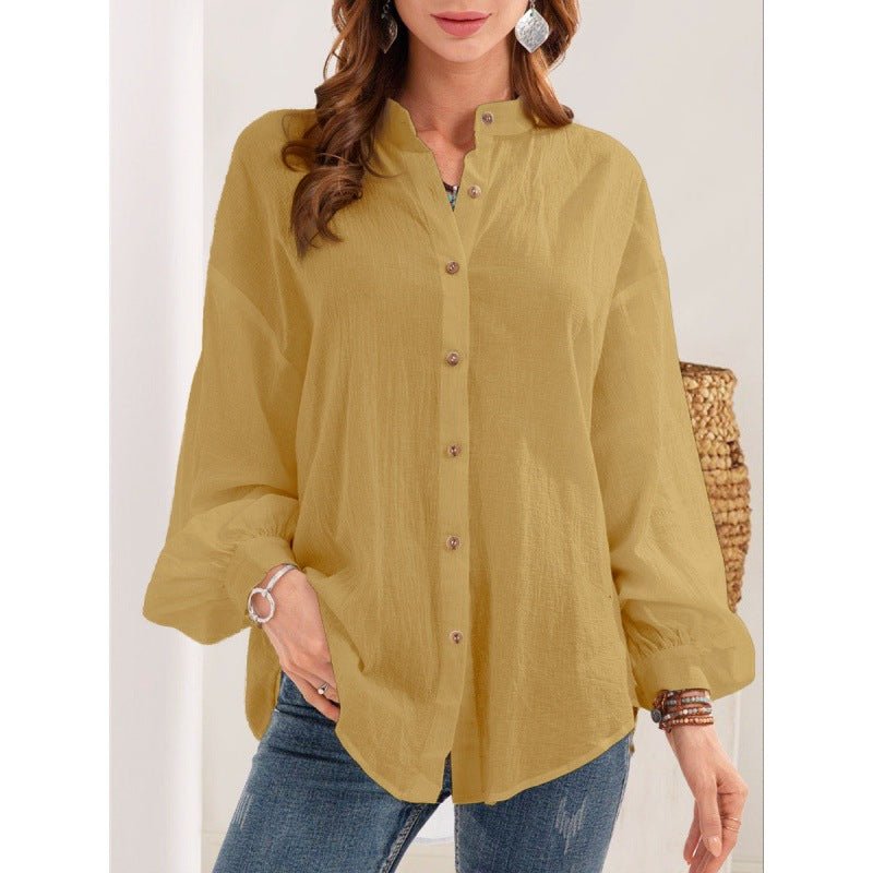 Camisa Feminina de Algodão e Linho Retrô – Manga Longa Casual Oversized - VEZTIVIA