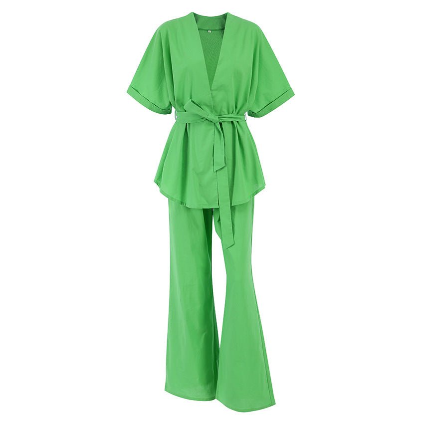 Conjunto Feminino Alfaiatarial em Algodão e Linho com Cinto - VEZTIVIA