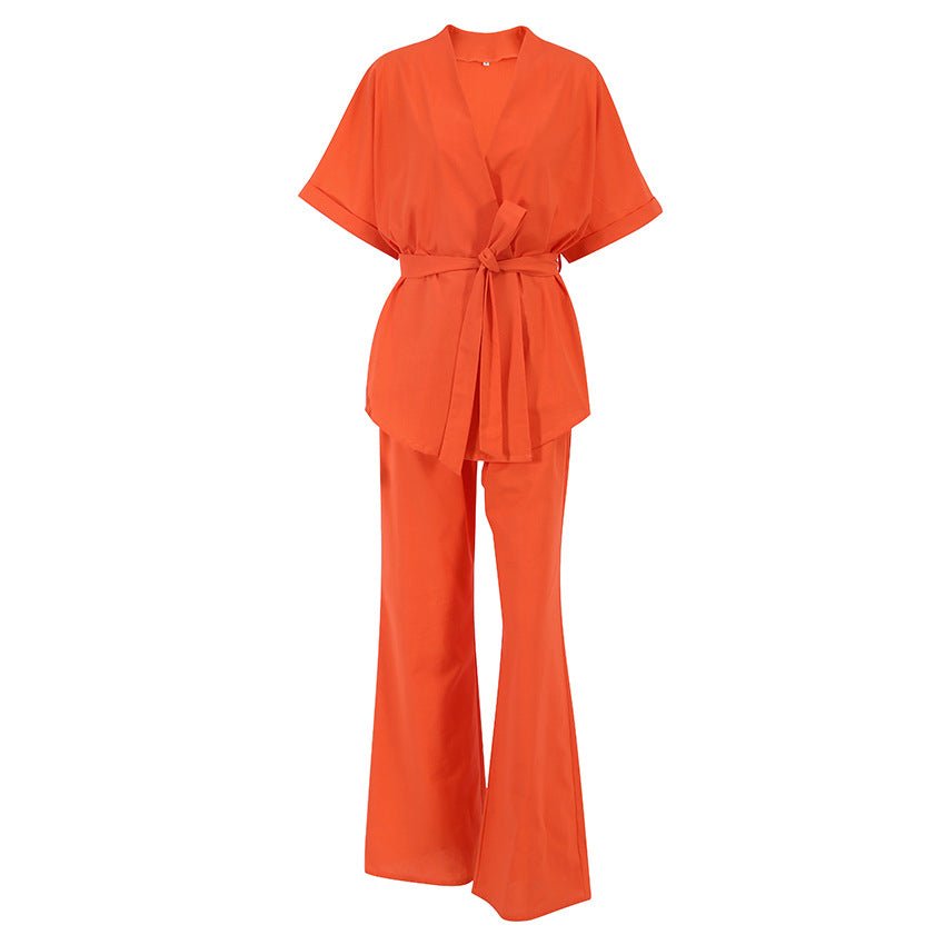 Conjunto Feminino Alfaiatarial em Algodão e Linho com Cinto - VEZTIVIA