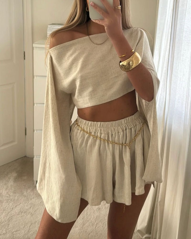 Conjunto Feminino em Algodão e Linho – Top e Short - VEZTIVIA
