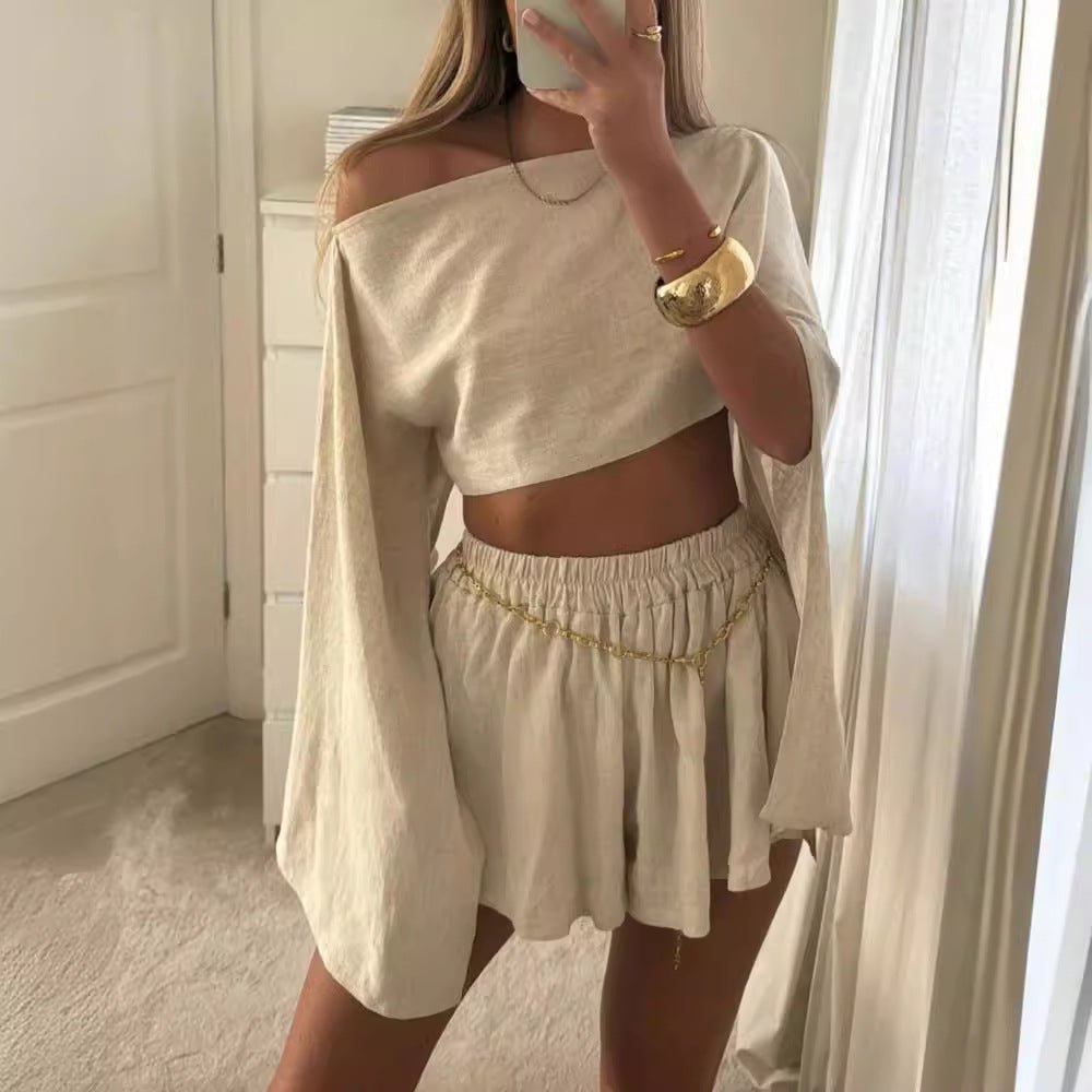 Conjunto Feminino em Algodão e Linho – Top e Short - VEZTIVIA