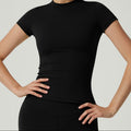 Crew - neck, Form - fitting, Quick - drying, Breathable, Shaping, Stretchy Sports Yoga Short - sleeve Top - VEZTIVIA