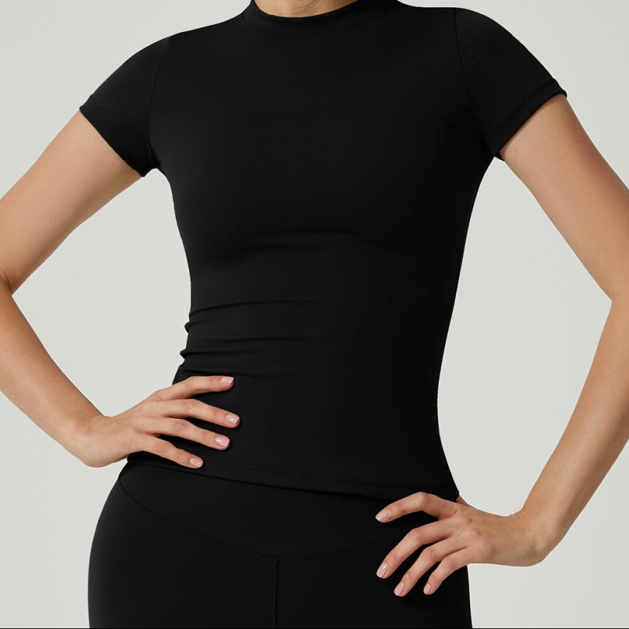 Crew - neck, Form - fitting, Quick - drying, Breathable, Shaping, Stretchy Sports Yoga Short - sleeve Top - VEZTIVIA