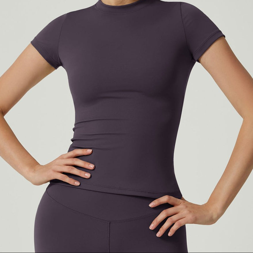 Crew - neck, Form - fitting, Quick - drying, Breathable, Shaping, Stretchy Sports Yoga Short - sleeve Top - VEZTIVIA