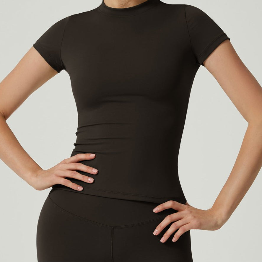 Crew - neck, Form - fitting, Quick - drying, Breathable, Shaping, Stretchy Sports Yoga Short - sleeve Top - VEZTIVIA