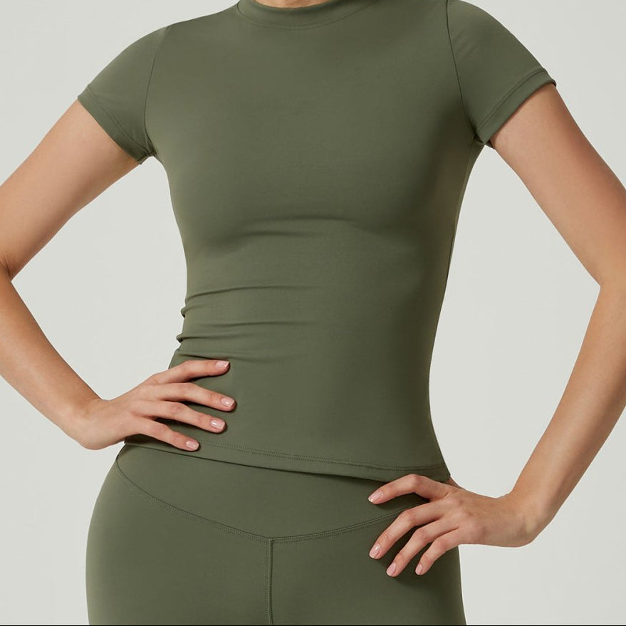Crew - neck, Form - fitting, Quick - drying, Breathable, Shaping, Stretchy Sports Yoga Short - sleeve Top - VEZTIVIA