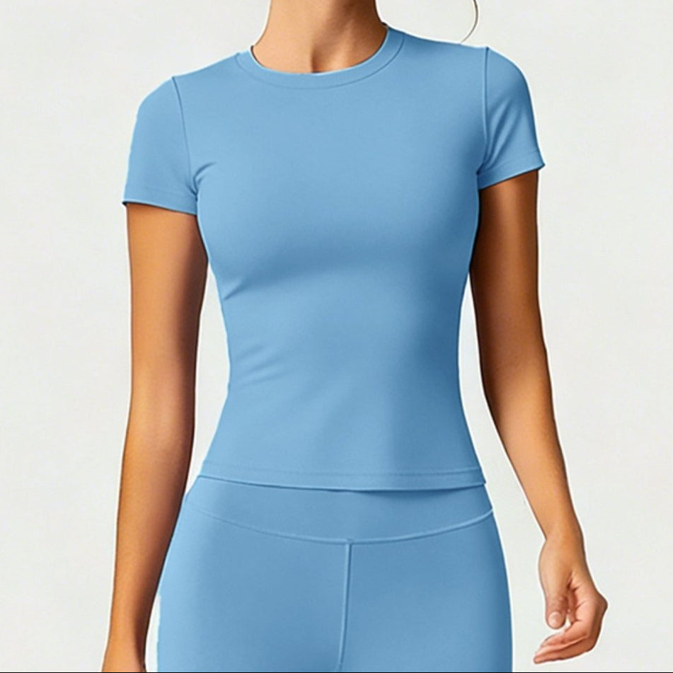 Crew - neck, Form - fitting, Quick - drying, Breathable, Shaping, Stretchy Sports Yoga Short - sleeve Top - VEZTIVIA
