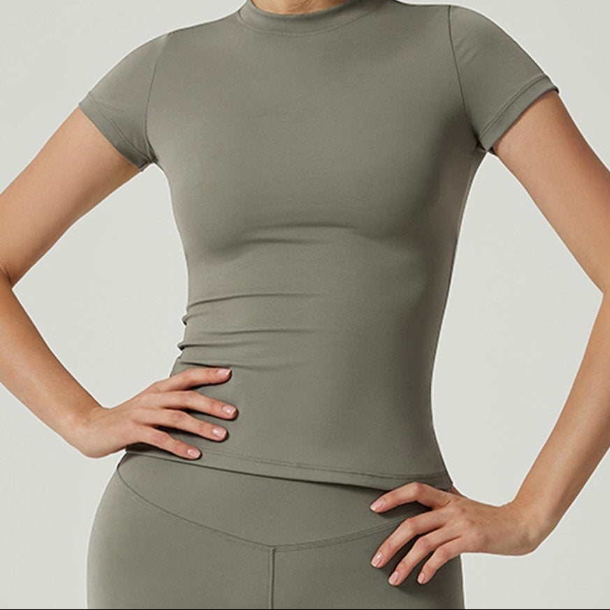 Crew - neck, Form - fitting, Quick - drying, Breathable, Shaping, Stretchy Sports Yoga Short - sleeve Top - VEZTIVIA