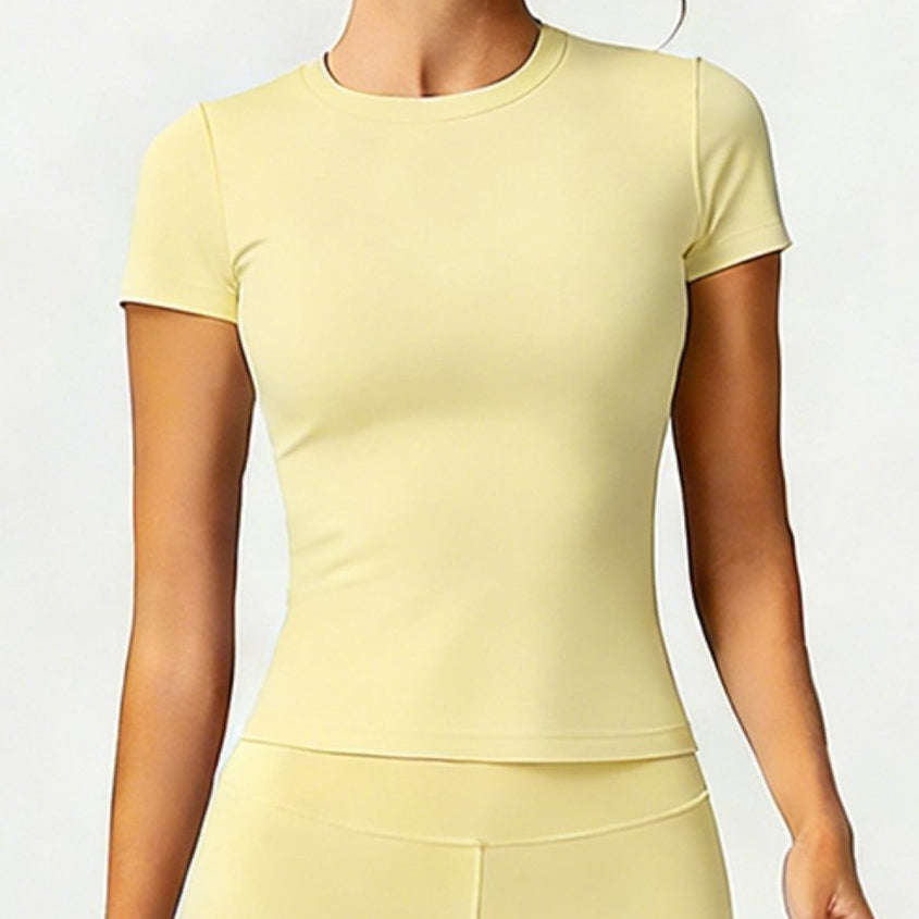 Crew - neck, Form - fitting, Quick - drying, Breathable, Shaping, Stretchy Sports Yoga Short - sleeve Top - VEZTIVIA