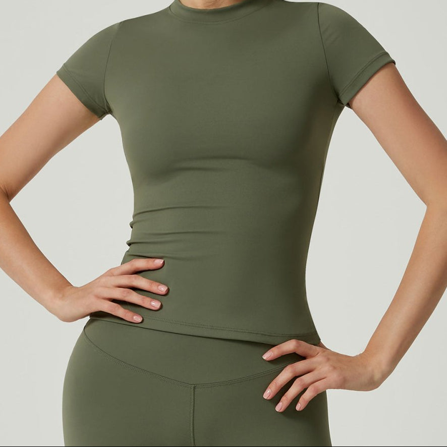 Crew - neck, Form - fitting, Quick - drying, Breathable, Shaping, Stretchy Sports Yoga Short - sleeve Top - VEZTIVIA