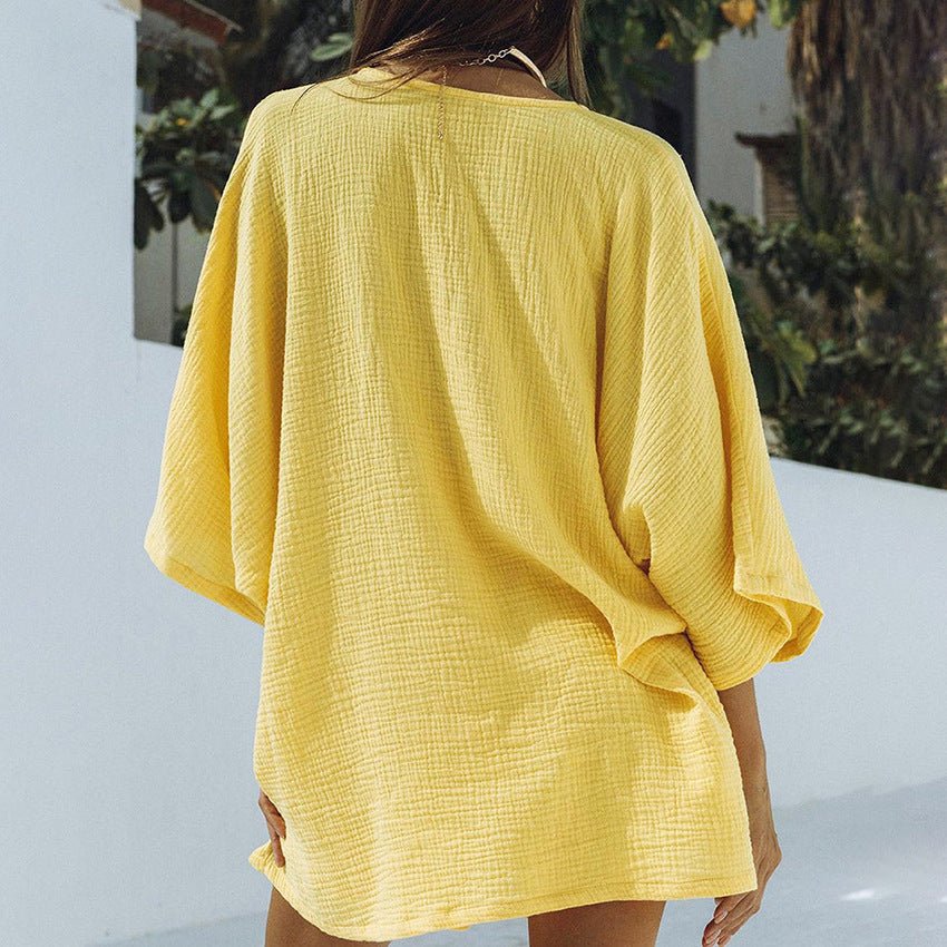 Fashionable Simple Three - quarter Sleeve Cotton Pajamas Suit - VEZTIVIA