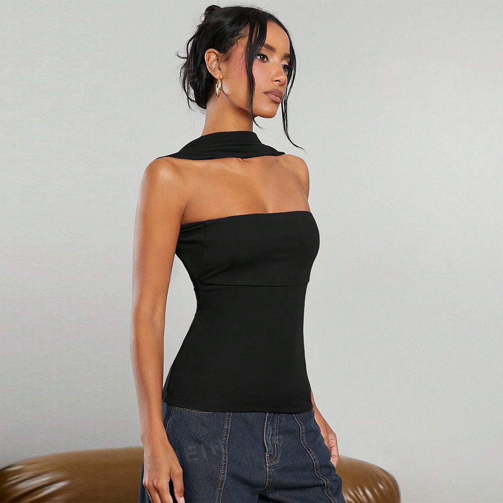 Halter - style Tank Top With A Unique Reverse Neck Design - VEZTIVIA