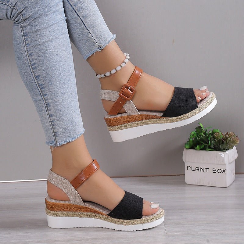 Sandálias Anabela Estilo Peep Toe Com Sola De Espadrille e Alça no Tornozelo - VEZTIVIA