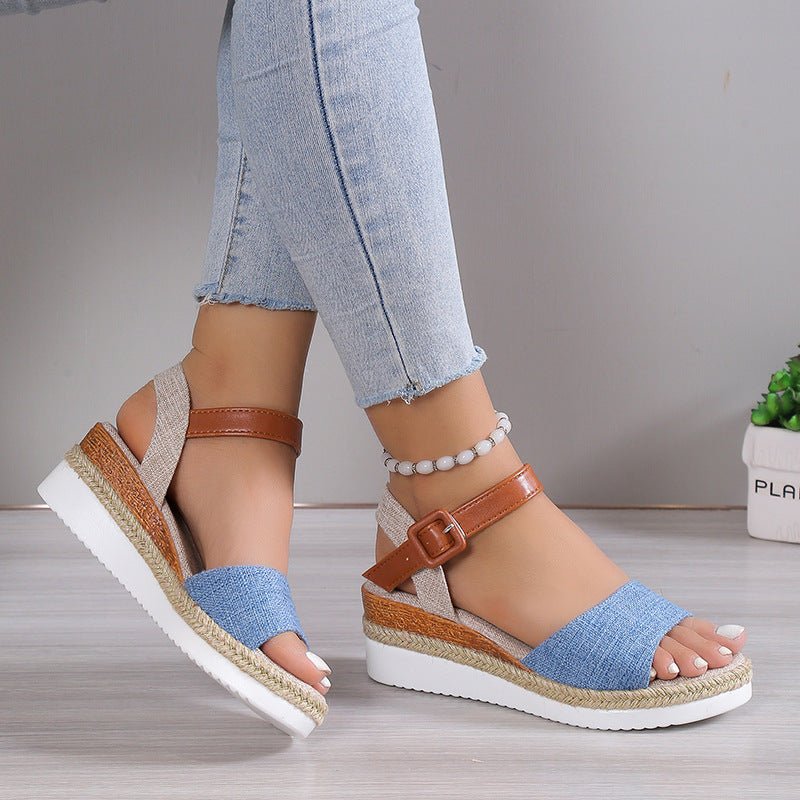 Sandálias Anabela Estilo Peep Toe Com Sola De Espadrille e Alça no Tornozelo - VEZTIVIA