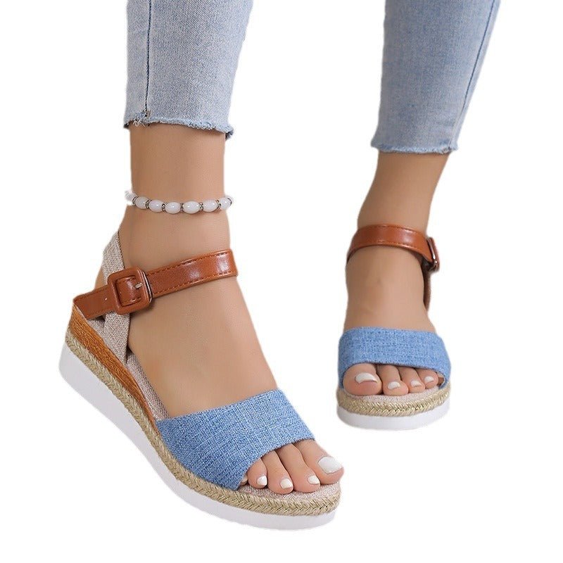 Sandálias Anabela Estilo Peep Toe Com Sola De Espadrille e Alça no Tornozelo - VEZTIVIA