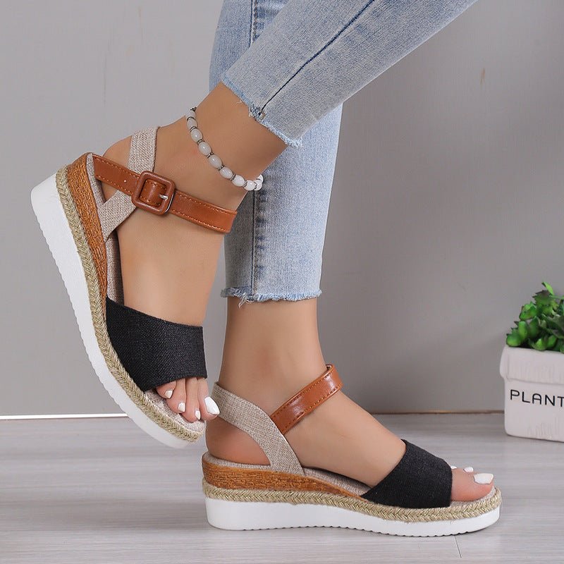 Sandálias Anabela Estilo Peep Toe Com Sola De Espadrille e Alça no Tornozelo - VEZTIVIA