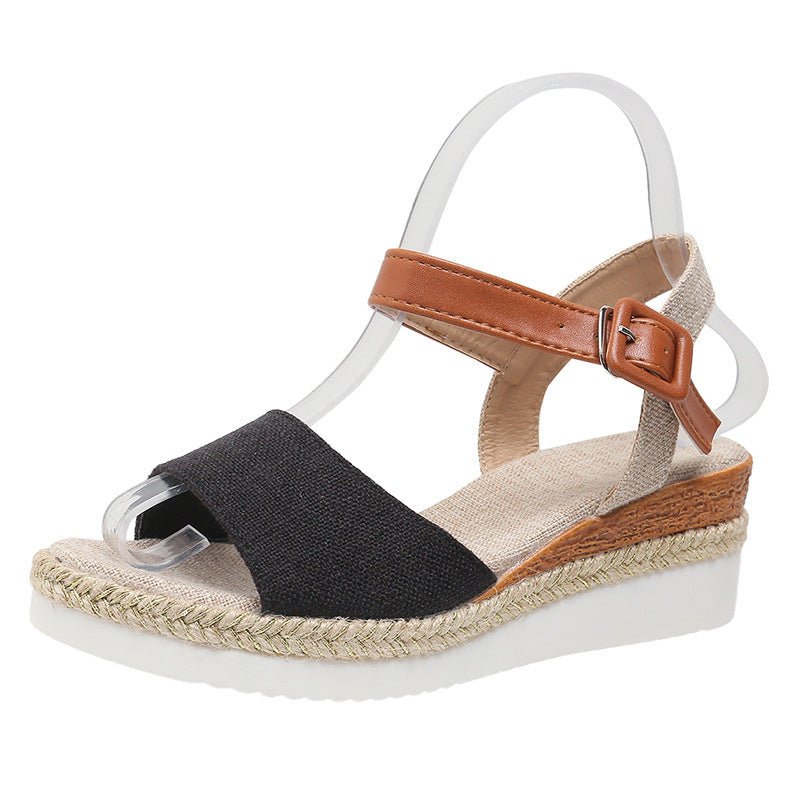 Sandálias Anabela Estilo Peep Toe Com Sola De Espadrille e Alça no Tornozelo - VEZTIVIA
