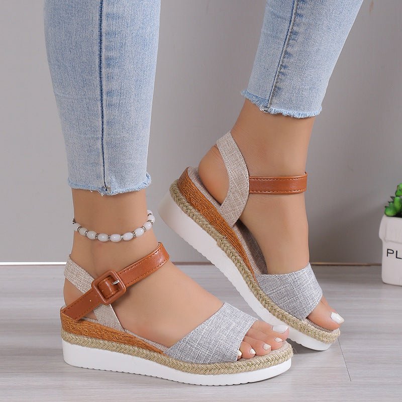 Sandálias Anabela Estilo Peep Toe Com Sola De Espadrille e Alça no Tornozelo - VEZTIVIA