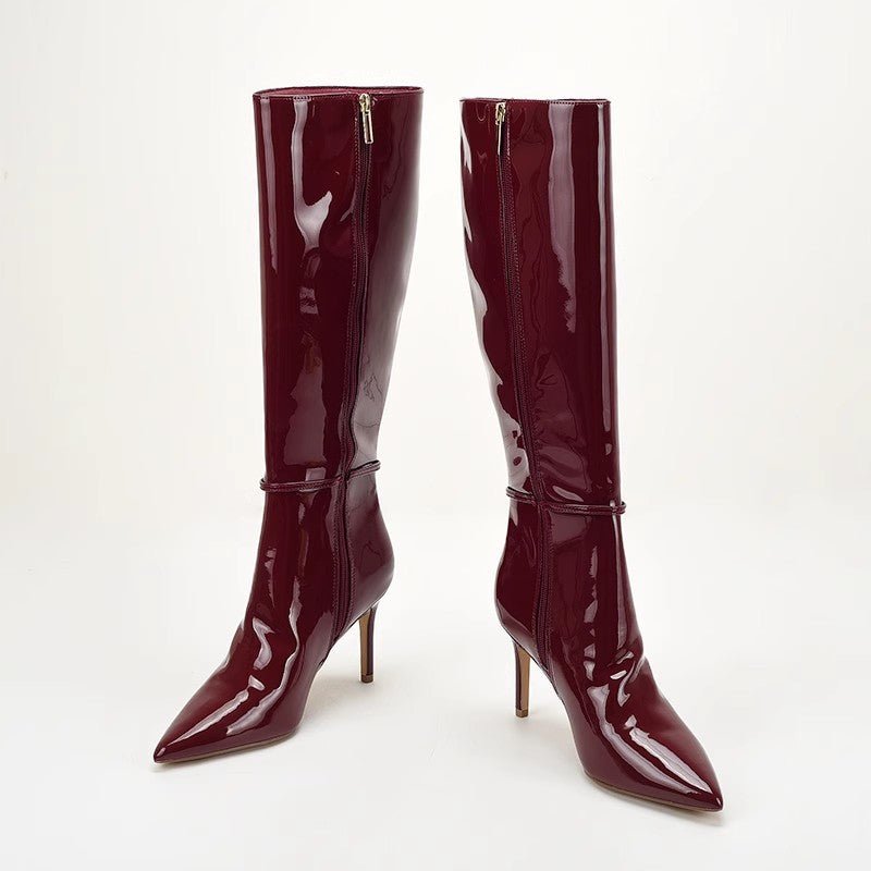 Stiletto - heeled Leather Belt - buckle Zip Thigh - high Boots For Women - VEZTIVIA