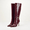 Stiletto - heeled Leather Belt - buckle Zip Thigh - high Boots For Women - VEZTIVIA