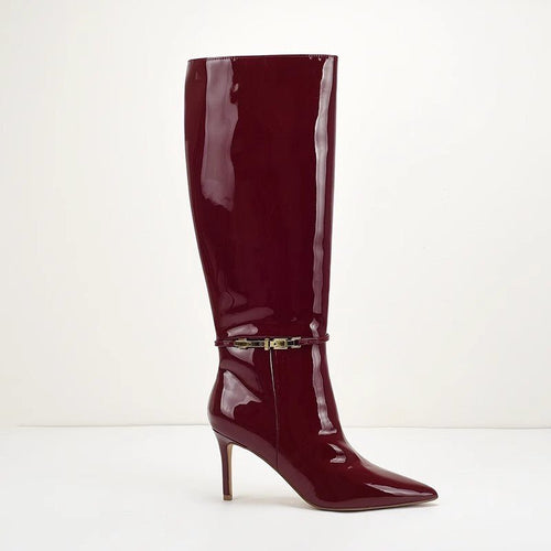 Stiletto - heeled Leather Belt - buckle Zip Thigh - high Boots For Women - VEZTIVIA