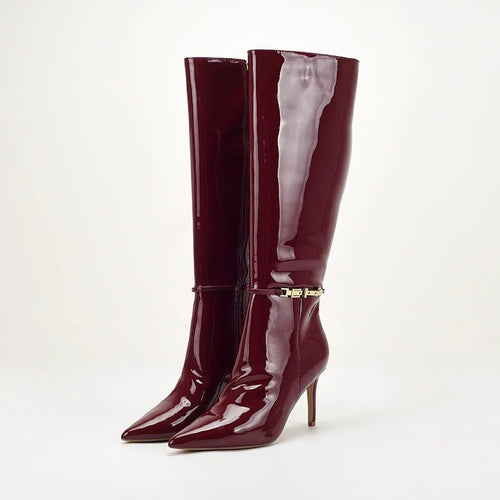 Stiletto - heeled Leather Belt - buckle Zip Thigh - high Boots For Women - VEZTIVIA
