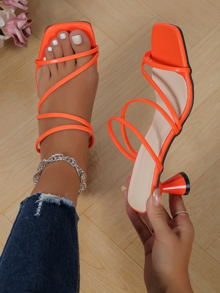 Versatile Thin - Strap High - Heel Minimalist Solid - Colored Square - Toe Chunky - Heel Open - Toe Womens Shoes - VEZTIVIA