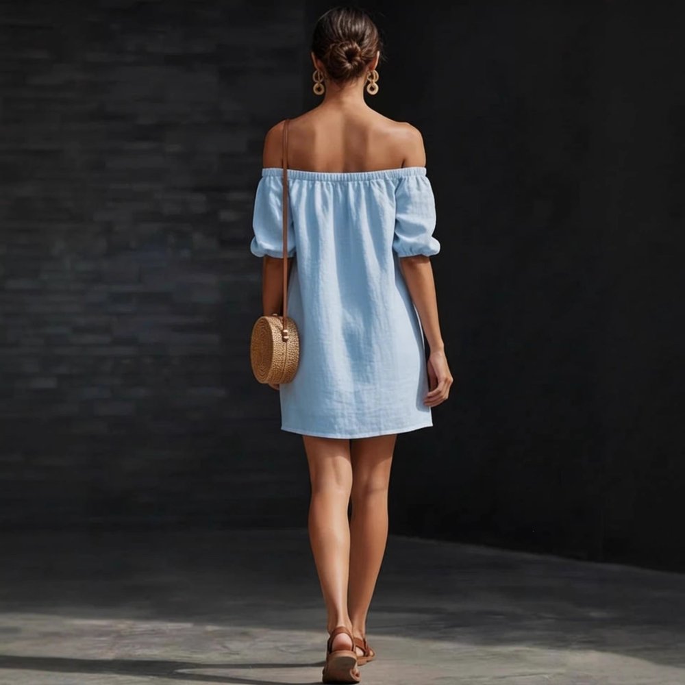 Vestido Boho Chic em Algodão e Linho Ombro a Ombro - VEZTIVIA