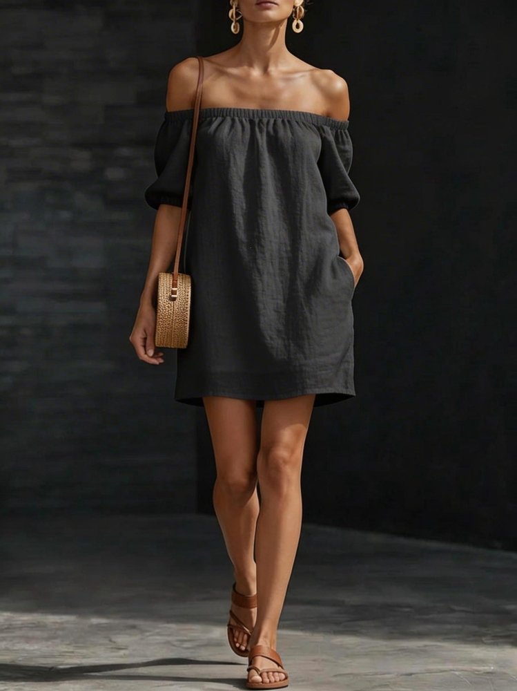 Vestido Boho Chic em Algodão e Linho Ombro a Ombro - VEZTIVIA