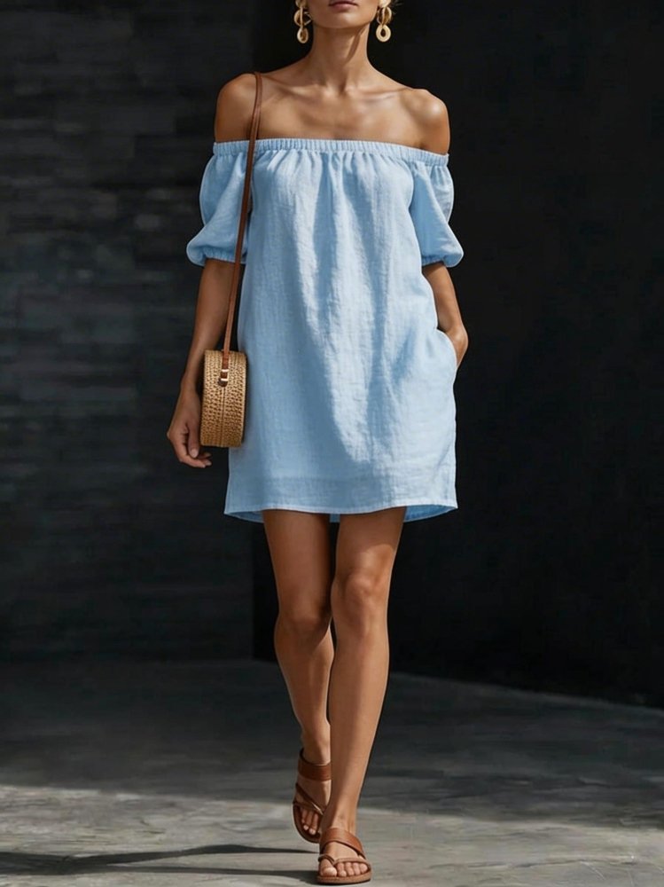 Vestido Boho Chic em Algodão e Linho Ombro a Ombro - VEZTIVIA