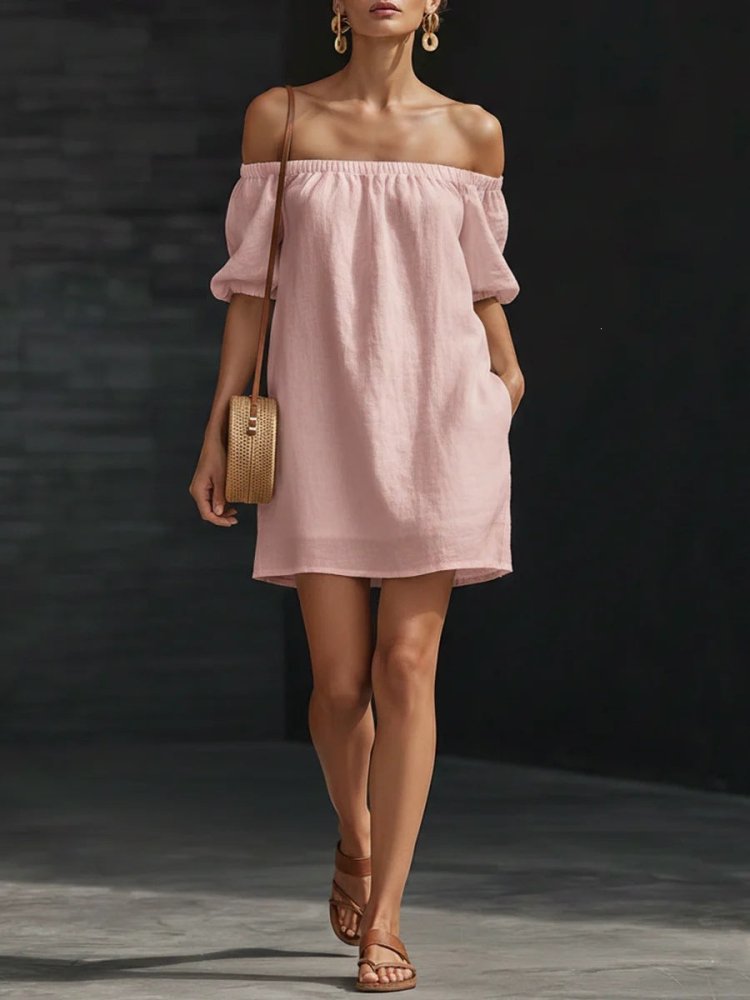 Vestido Boho Chic em Algodão e Linho Ombro a Ombro - VEZTIVIA