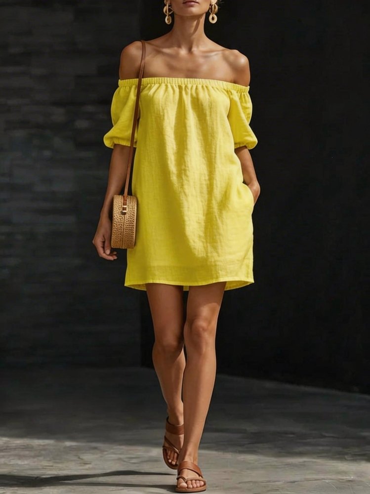 Vestido Boho Chic em Algodão e Linho Ombro a Ombro - VEZTIVIA