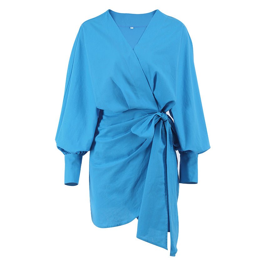 Vestido Chemise Casual Elegante com Amarração de Laço - VEZTIVIA