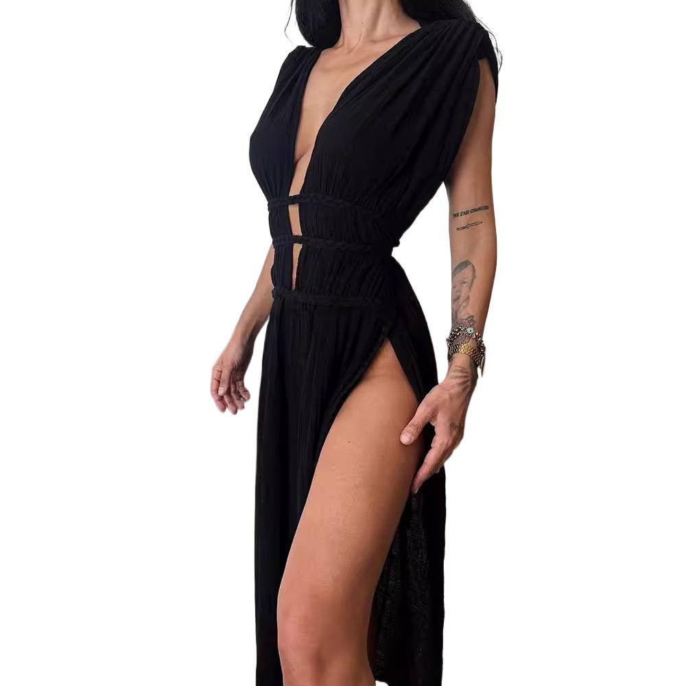 Vestido em Blend de Linho Heritage com Detalhes Vazados - VEZTIVIA