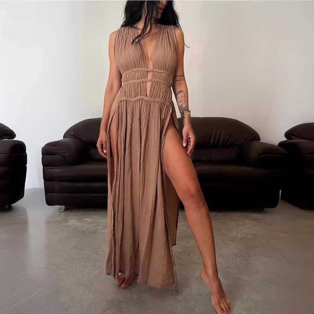 Vestido em Blend de Linho Heritage com Detalhes Vazados - VEZTIVIA